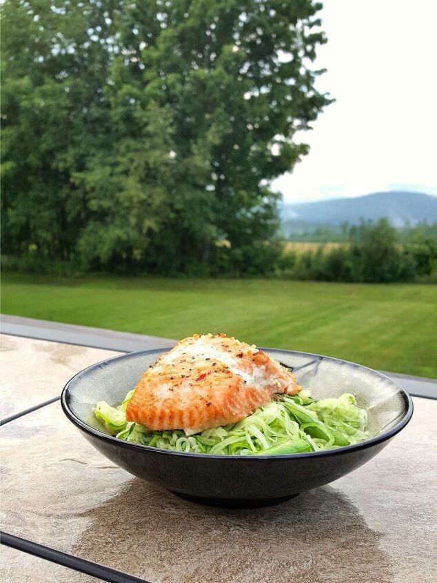 cedar plank salmon and zoodles