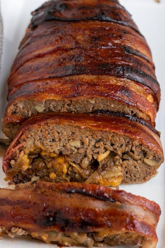 bbq bacon wrapped stuffed meatloaf