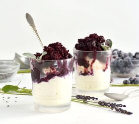 blueberry lavender granita over vanilla ice cream