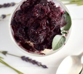 blueberry lavender granita over vanilla ice cream