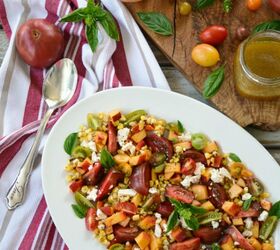 peach tomato and corn salad with honey vinaigrette