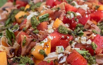 Summer Melon Salad With Prosciutto & Mint Basil Pesto