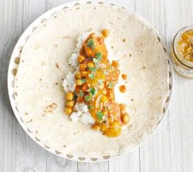 easy indian chickpea curry wraps with mango chutney