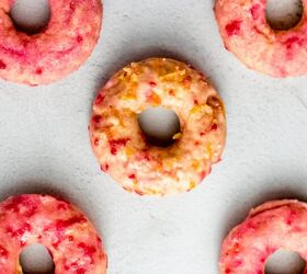 healthier lemon olive oil baked donuts with raspberries n cream glaze