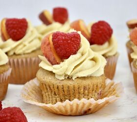 Raspberry Peach Cupcakes With Brown Sugar Buttercream Frosting