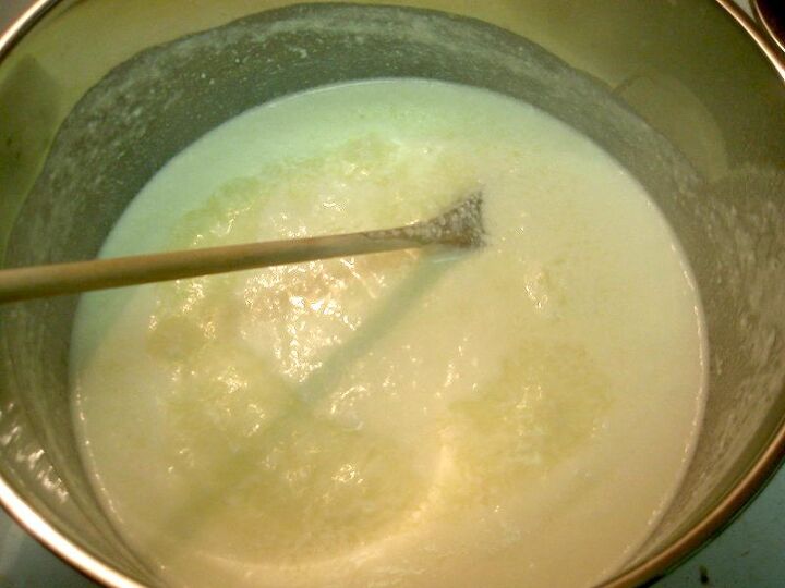 easy homemade ricotta cheese recipe, Milk boiled Add salt cream lemon juice