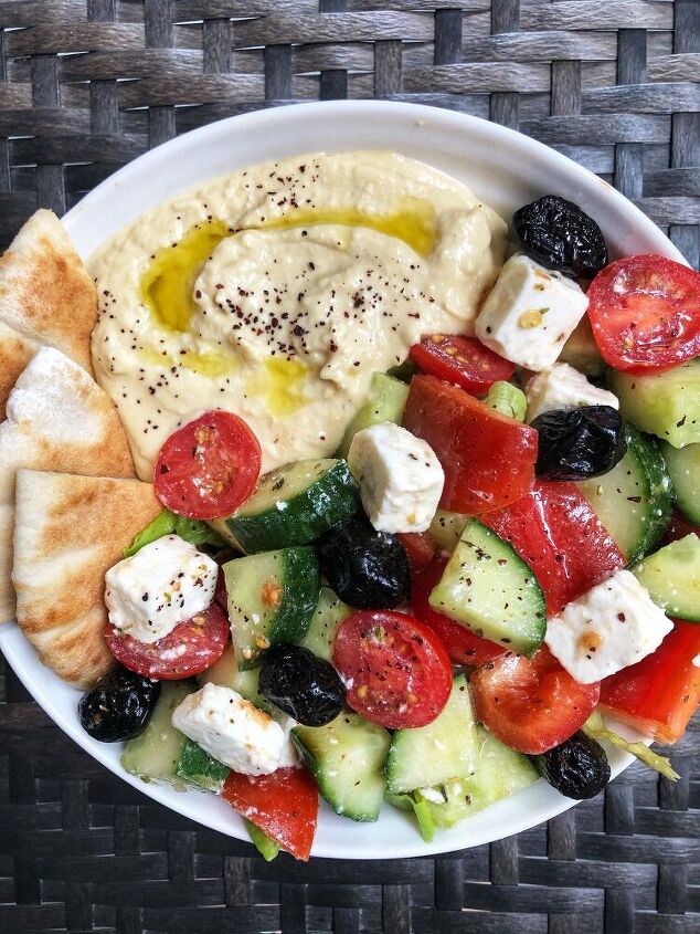greek salad with hummus and pita