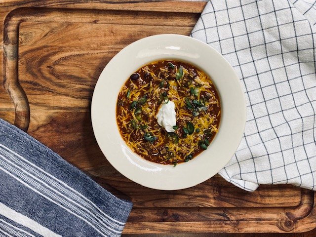 cozy beef and pork chili