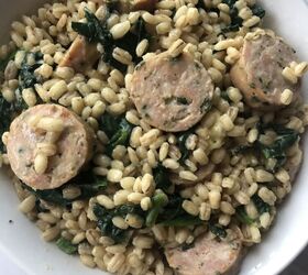 cheesy barley with chicken sausage