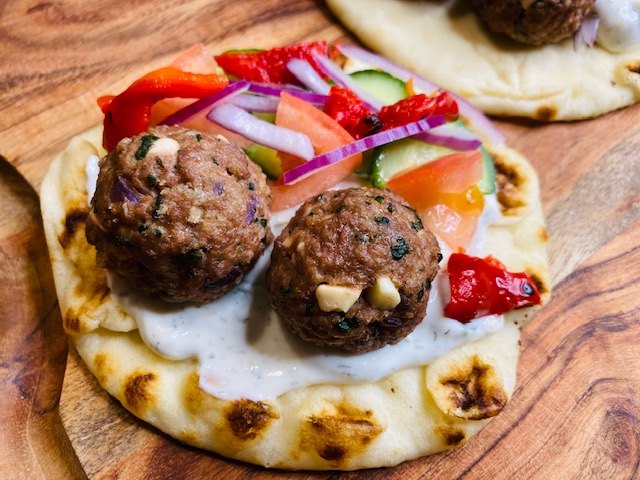 greek spinach and feta meatball naan