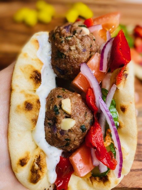 greek spinach and feta meatball naan