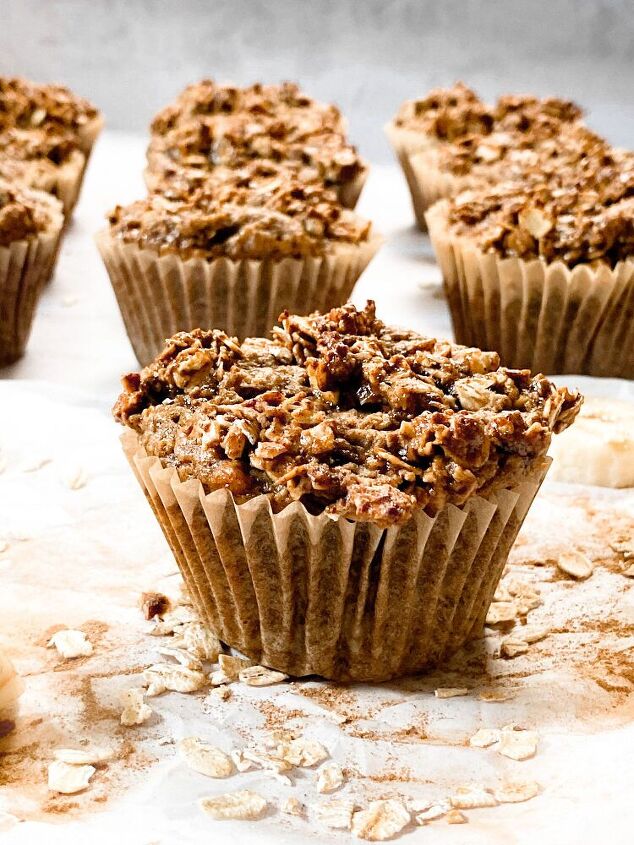 banana oat muffin with a crumble oat topping