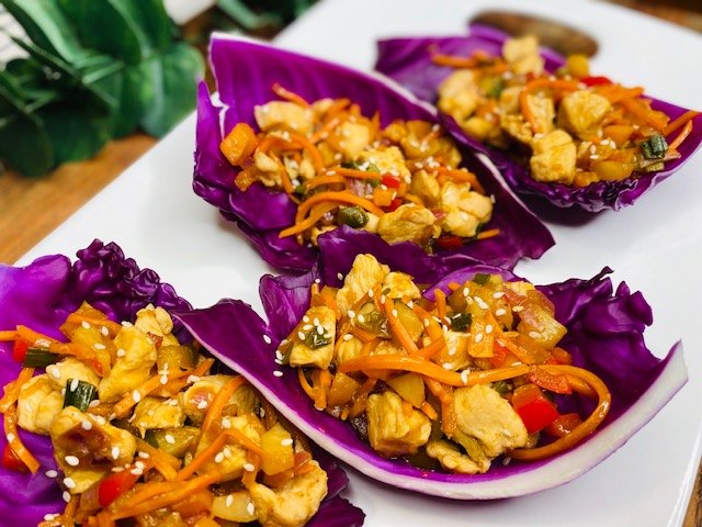 crunchy asian chicken cabbage wrap