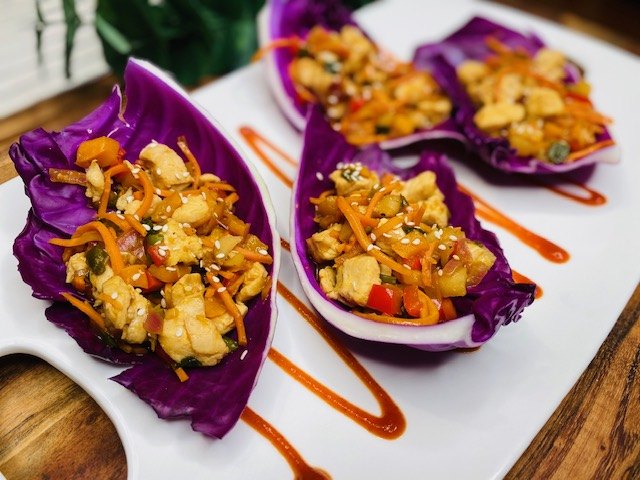crunchy asian chicken cabbage wrap