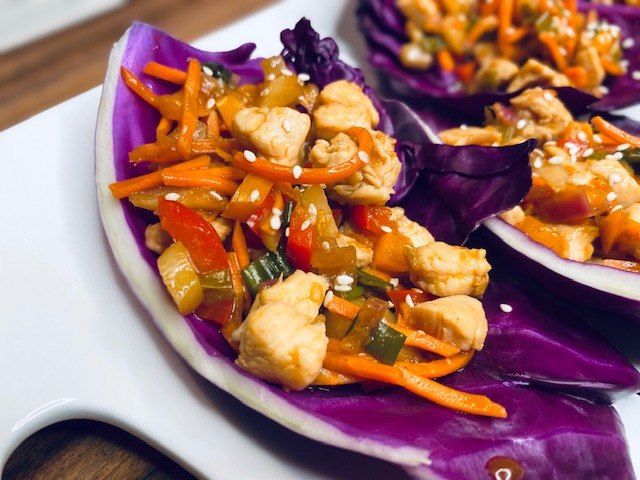 crunchy asian chicken cabbage wrap