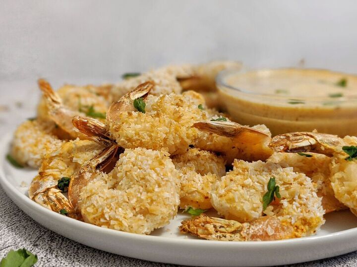 baked hot coconut shrimp with maple mustard dipping sauce