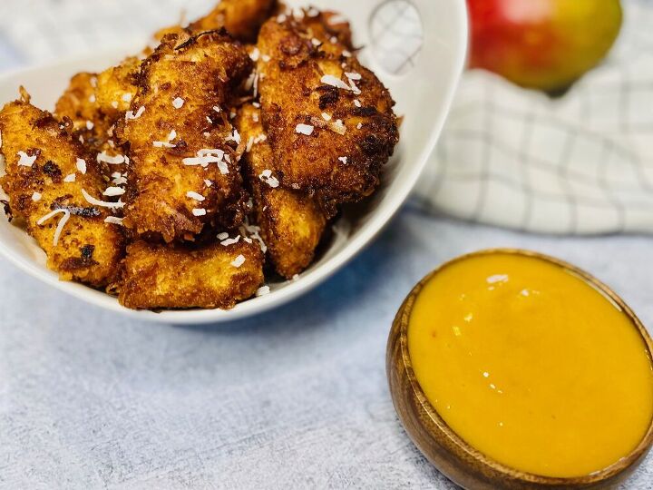 coconut chicken tenders with mango dipping sauce