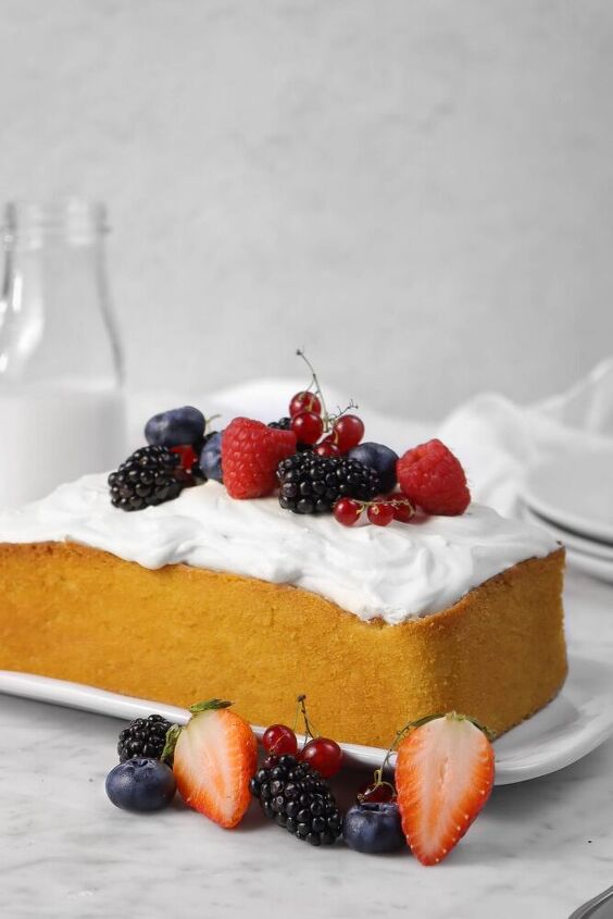 classic vanilla pound cake with chantilly cream and berries