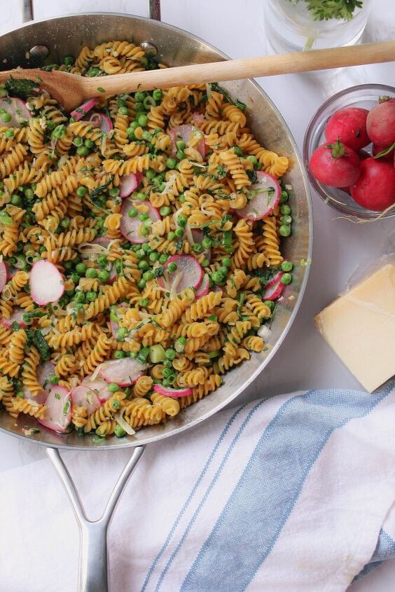 saut ed radish green pea gluten free pasta