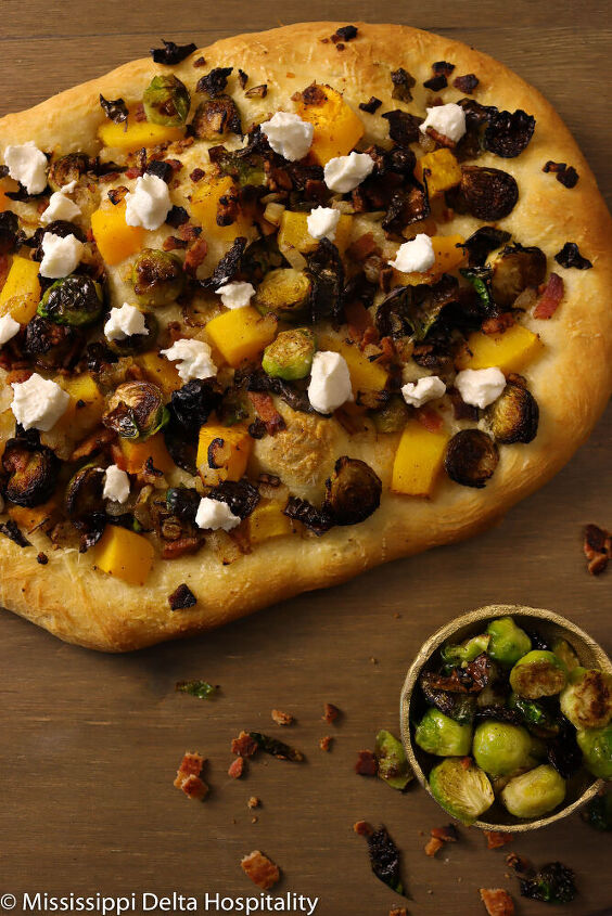 roasted butternut squash and brussel sprout flatbread