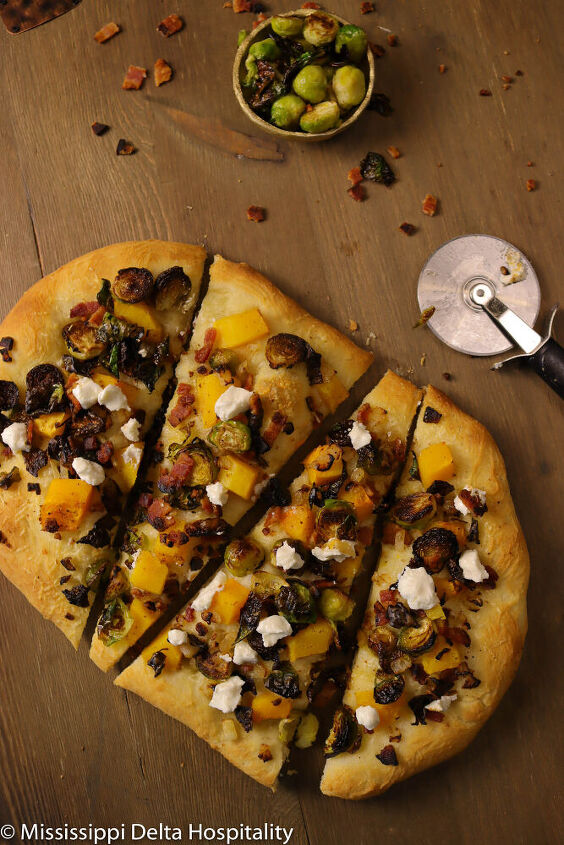 roasted butternut squash and brussel sprout flatbread