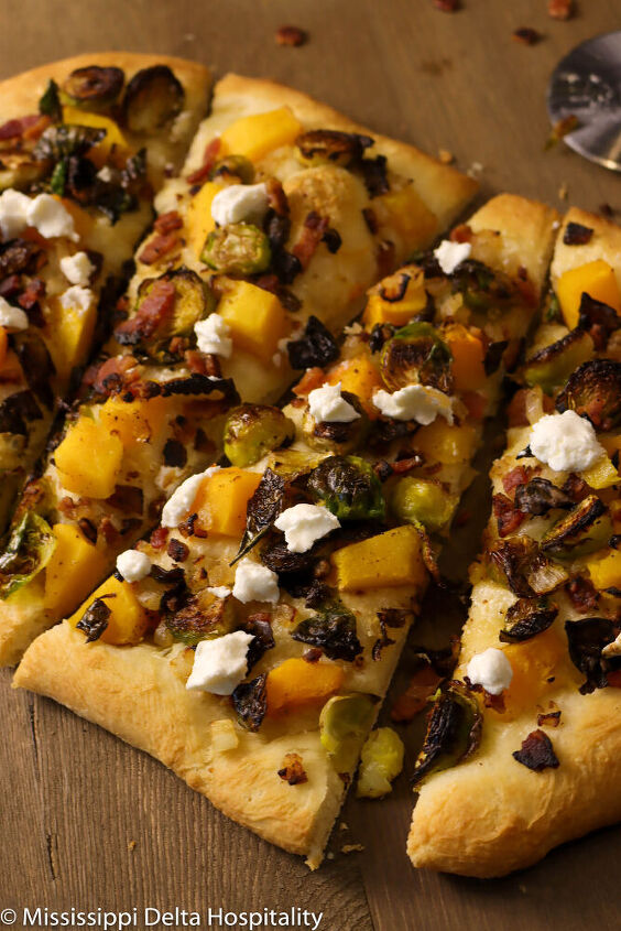 roasted butternut squash and brussel sprout flatbread