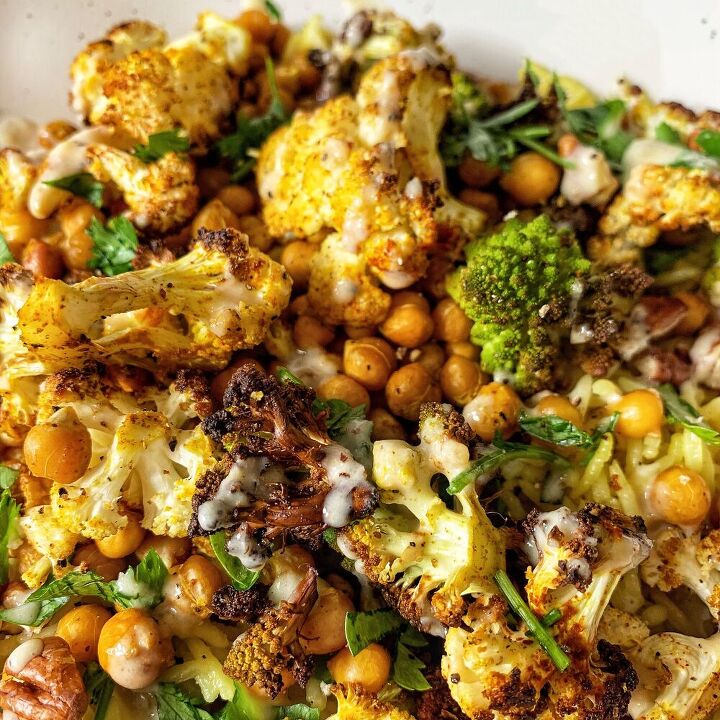 warm spiced cauliflower and chickpea salad with tahini dressing