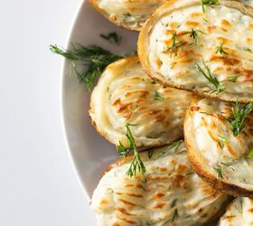 s 11 fresh takes on classic thanksgiving sides, Garlic Dill Feta Twice Baked Potatoes