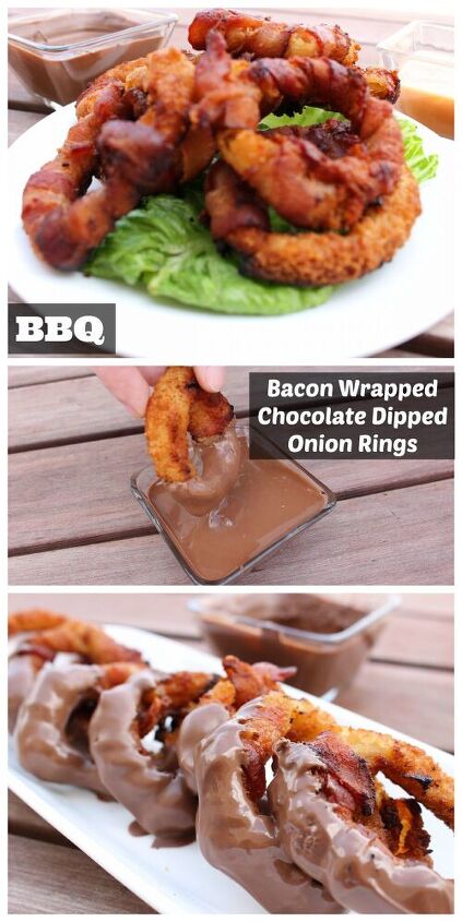 bbq bacon wrapped chocolate dipped onion rings