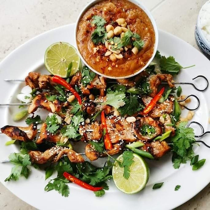 s 20 delicious dinners you can make on your grill, Thai Chicken Satay Skewers With a Spicy Peanu