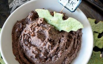 Black Bean and Olive Hummus With Spooky Spinach Tortilla Chips