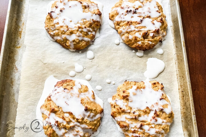 healthy peanut butter banana scones with salted caramel glaze