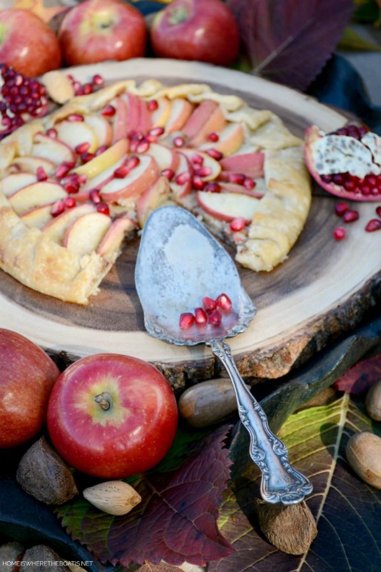 apple honey galette with brie and pomegranate seeds