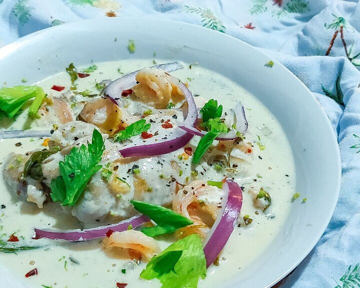chicken and prawns in coconut milk with lime rice
