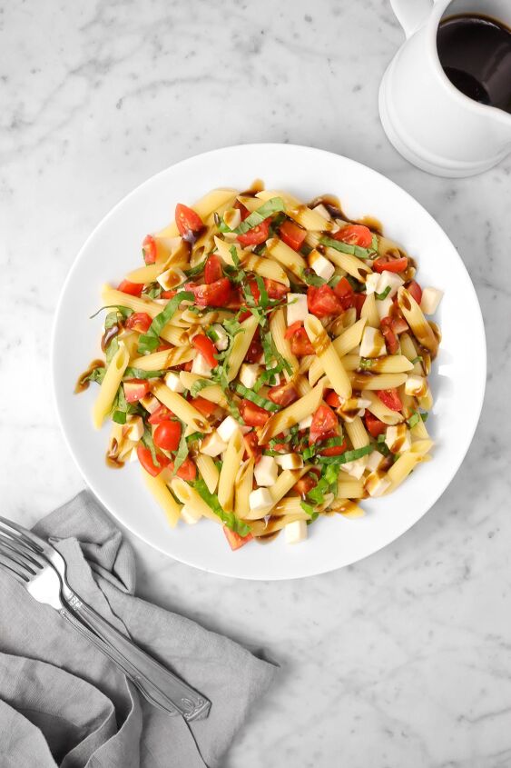 s 9 quick and easy pasta salad recipes, Caprese Pasta Salad With Balsamic Vinaigrette