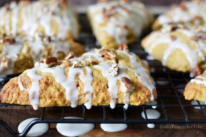 s 13 perfect pumpkin dessert recipes for fall, Pumpkin Scones With Maple Glaze Pecans