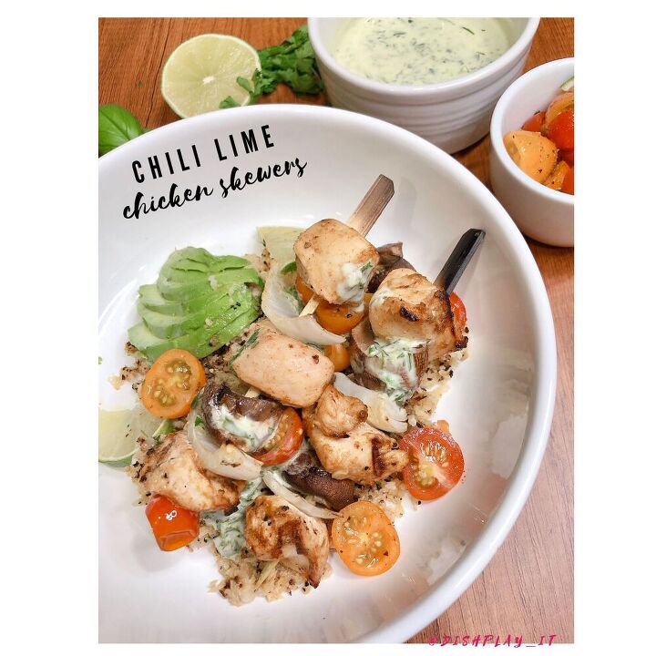 grilled chili lime chicken skewers and tangy yogurt sauce