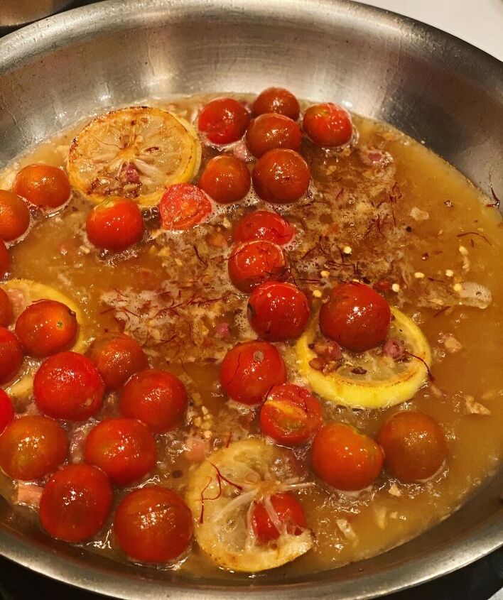 black cod in saffron and tomato broth
