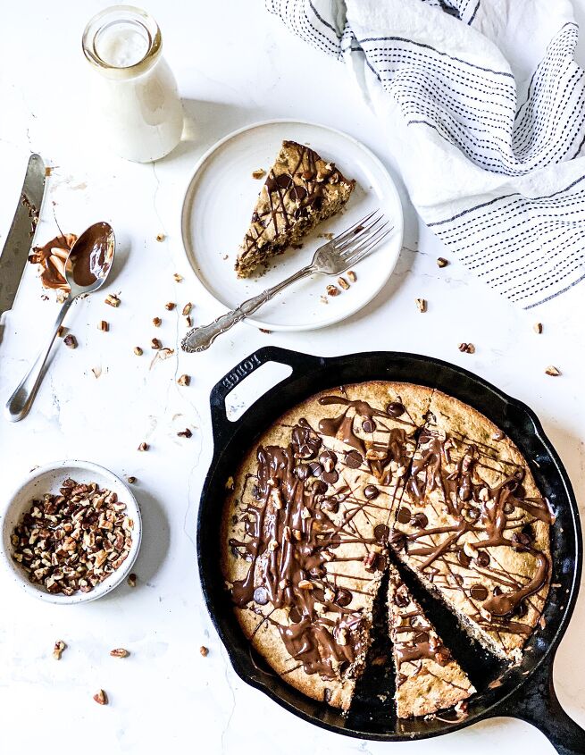 s 15 gluten free desserts that will make you forget about flour, Chocolate Chip Pecan Cookie Skillet