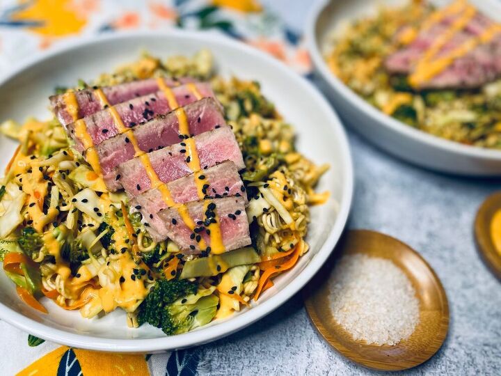 tuna salad with crunchy ramen noodles