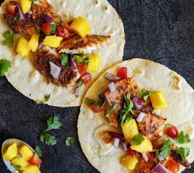 s 13 recipes to spice up taco tuesday dinners, Baked Fish Tacos With Mango Salsa Paleo