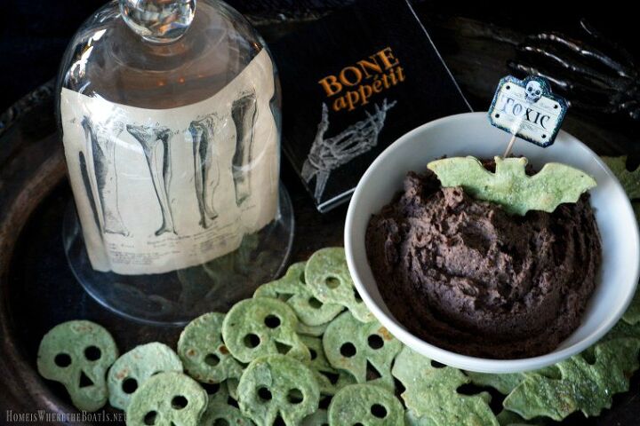 s 9 spooky foods that will star at your halloween party, Black Bean Olive Hummus Tortilla Chips