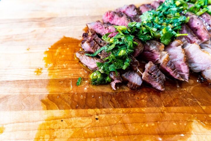 reverse seared steaks with spicy salsa verde