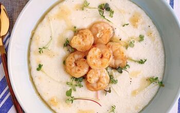 Garlic Honey Butter Shrimp With Truffle Cheddar Grits