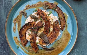 Roasted Butternut Squash With Labneh, Harissa Brown Butter, and Sage