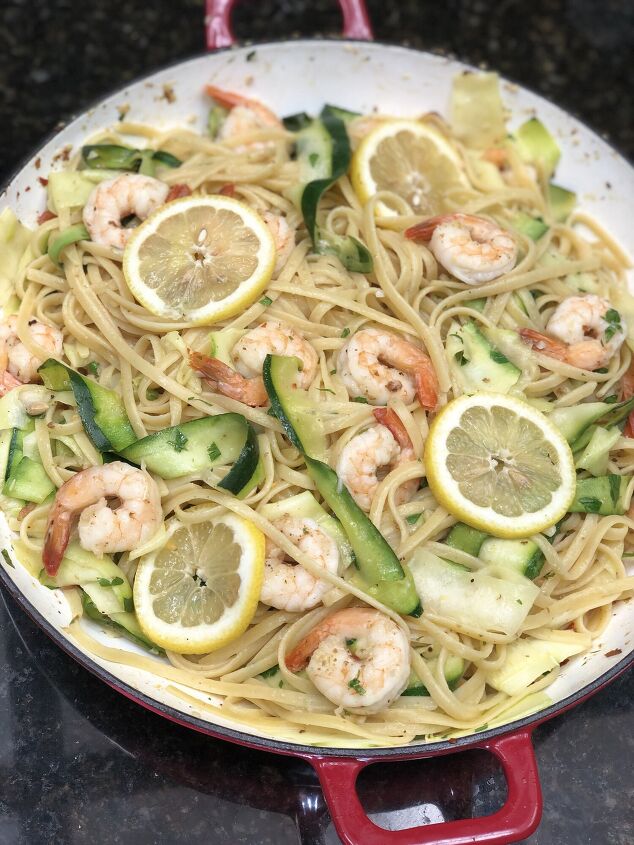s 20 pasta recipes that the whole family will love, Shrimp Scampi With Zucchini Ribbons