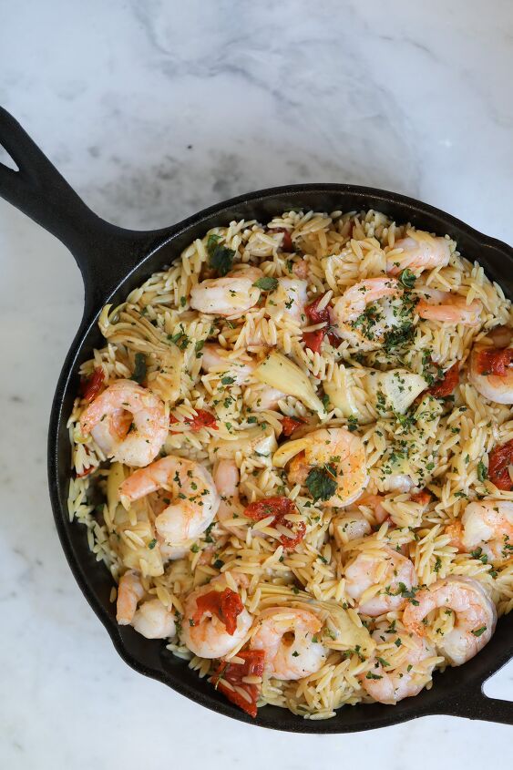 s 20 pasta recipes that the whole family will love, Orzo Pasta With Shrimp Sun dried Tomatoes