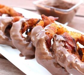 s 10 ways that bacon makes everything better, BBQ Bacon Wrapped Chocolate Dipped Onion Ring