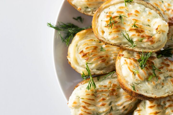 s 10 new mouthwatering ways to serve potatoes this season, Garlic Dill Feta Twice Baked Potatoes