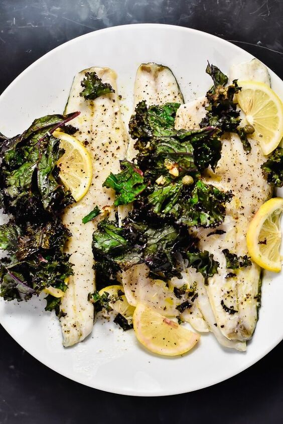 10 minute sheet pan fish with crispy kale